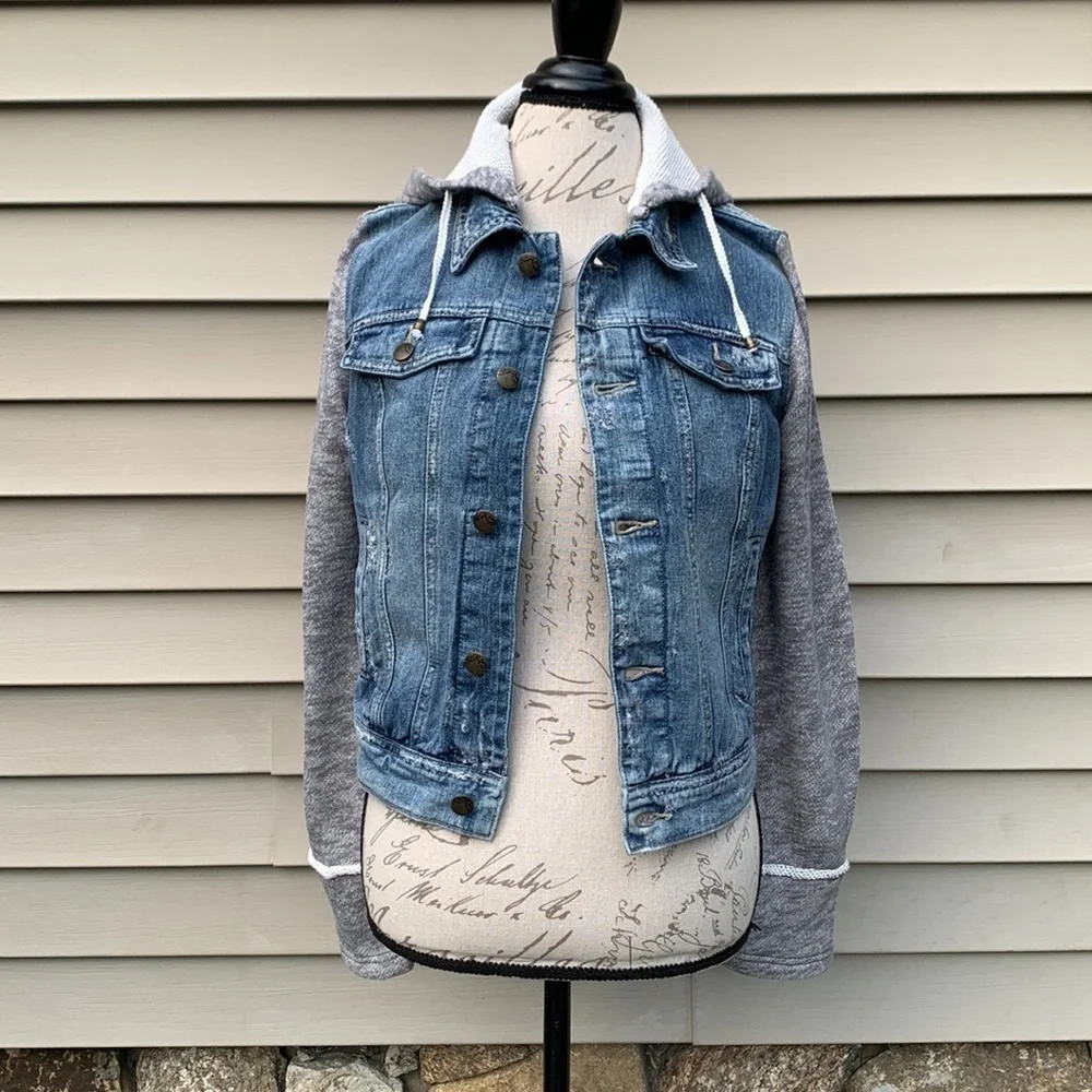 FREE People Denim/Knit Hoodie Jacket in Indie Wash